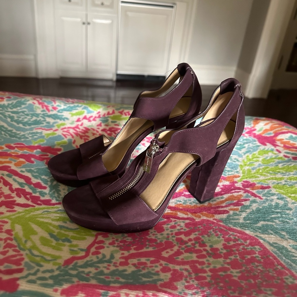 Plum Zipper Michael Kors Block Heels